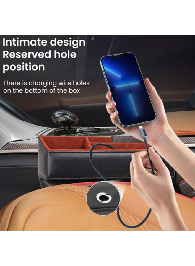 زد هيوز صندوق تخزين لدرزة مقعد السيارة من ZHUSE | منظم جلدي لملء الفراغات في السيارة ببطانة حمراء - Image 4